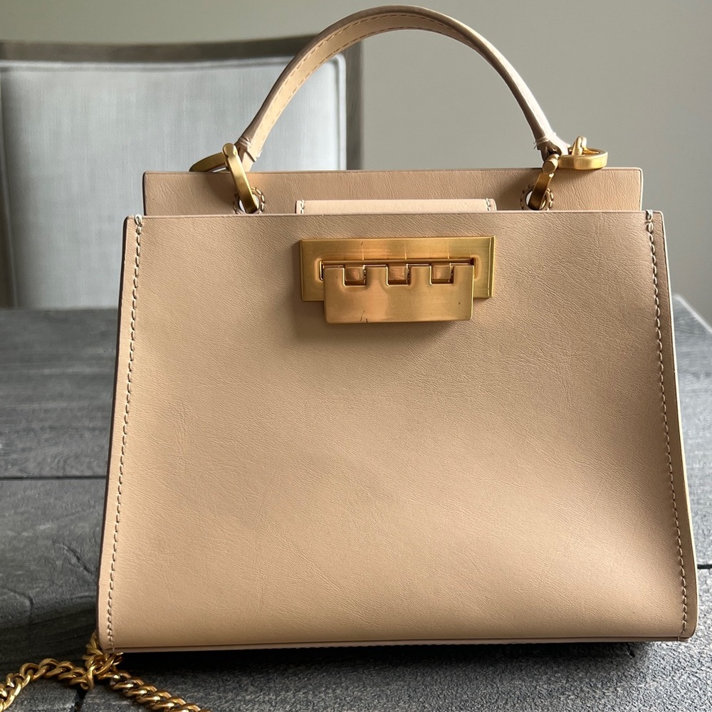 Zac Posen Tan Gold Crossbody Bag with Geometric Hardware